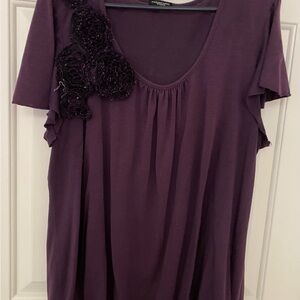 Women’s 2X Purple Embellished Short Sleeve Top